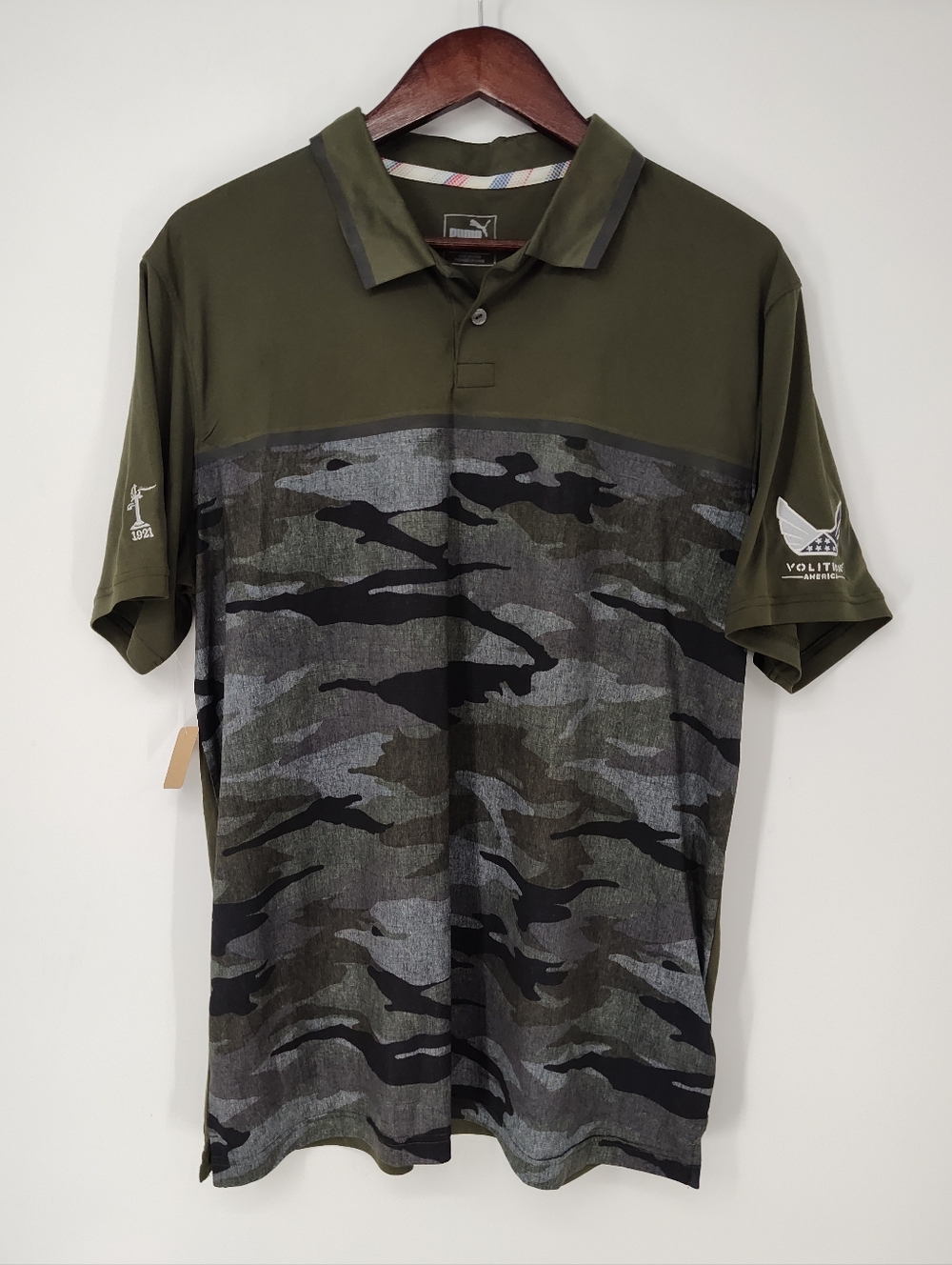 Puma Volition America Dry Cell Men’s Olive Camo Polo Shirt Size Large
